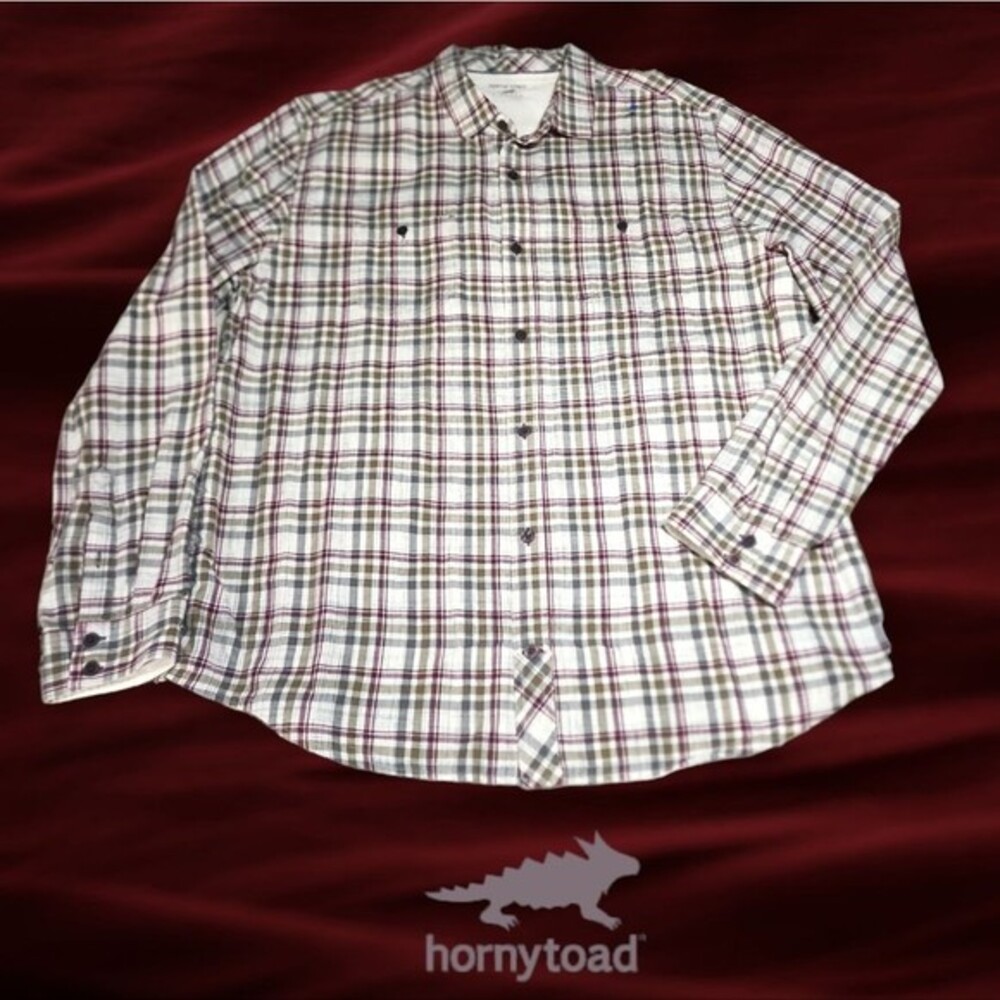 Horny Toad & Co Men's Long-sleeve Button Front Plaid Shirt  Cream/Maroon‎ XL